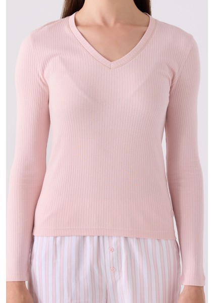 Kadın Uzun Kol Pijama Takım AR3120 Soft Pembe
