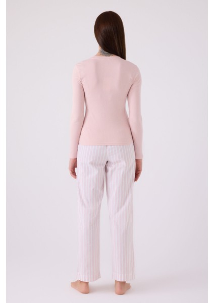 Kadın Uzun Kol Pijama Takım AR3120 Soft Pembe