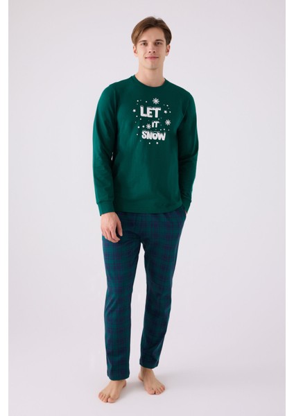 Erkek Koyu Yeşil Uzun Kol Pijama Takım