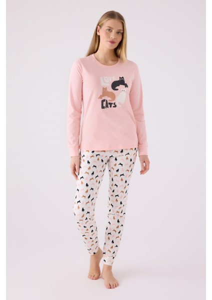 Kadın Uzun Kol Pijama Takım AR3057 Açık Pembe modelleri