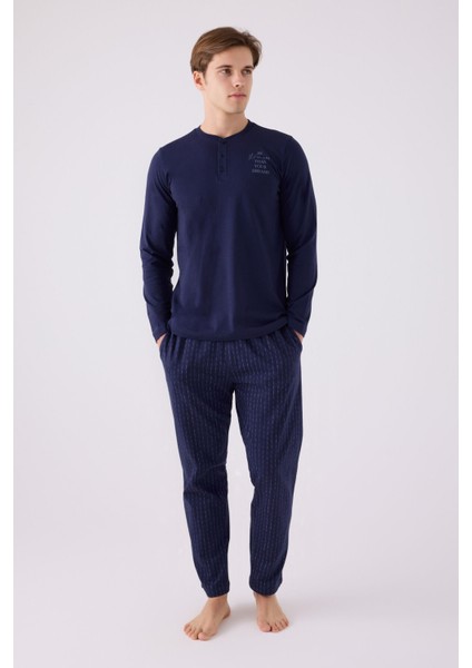 Erkek Uzun Kol Pijama Takım AR3130 Lacivert