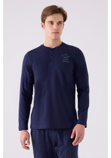 Erkek Uzun Kol Pijama Takım AR3130 Lacivert