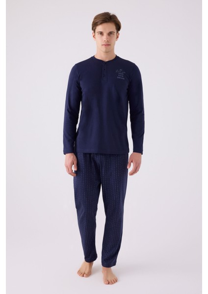 Erkek Uzun Kol Pijama Takım AR3130 Lacivert