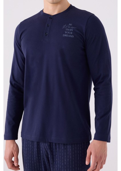 Erkek Uzun Kol Pijama Takım AR3130 Lacivert