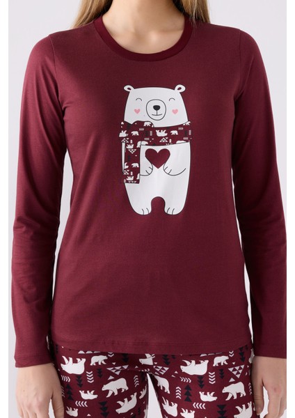 Kadın Uzun Kol Pijama Takım AR3107 Bordo fırsatları