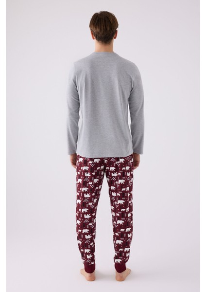 Erkek Uzun Kol Pijama Takım AR3165 Gri Melanj