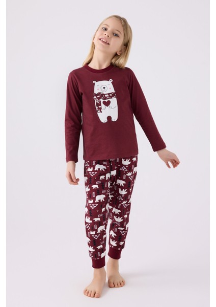 Kız Çocuk Uzun Kol Pijama Takım AR3107 Bordo modelleri
