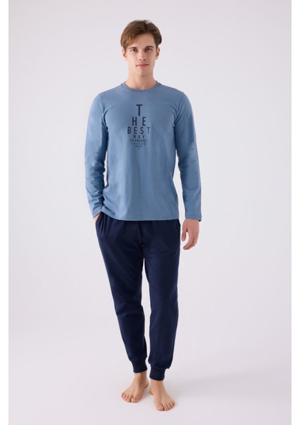 Erkek Uzun Kol Pijama Takım AR3142 Mavi