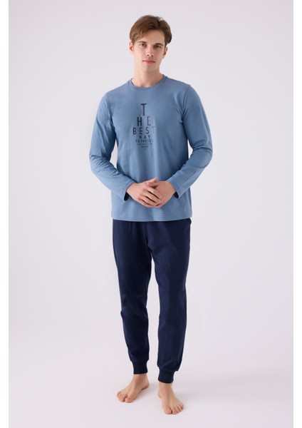 Erkek Uzun Kol Pijama Takım AR3142 Mavi modelleri