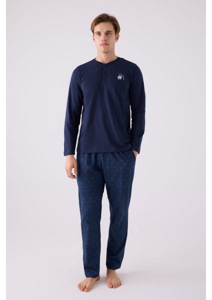 Erkek Uzun Kol Pijama Takım AR3147 Lacivert