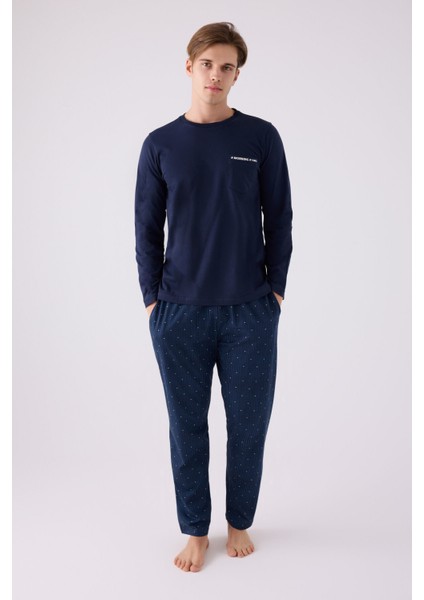 Erkek Uzun Kol Pijama Takım AR3146 Lacivert
