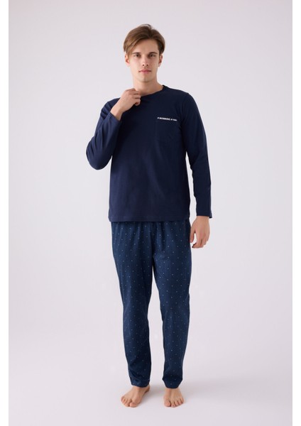 Erkek Uzun Kol Pijama Takım AR3146 Lacivert modelleri