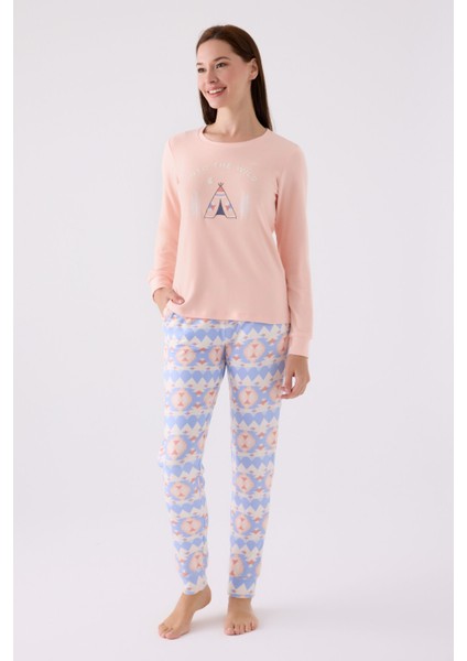 Kadın Uzun Kol Pijama Takım AR3097 Somon