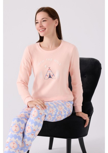 Kadın Uzun Kol Pijama Takım AR3097 Somon modelleri