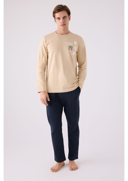 Erkek Uzun Kol Pijama Takım AR3144 Bej