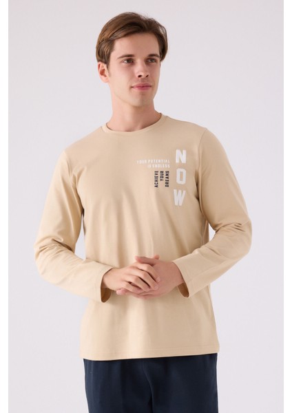 Erkek Uzun Kol Pijama Takım AR3144 Bej