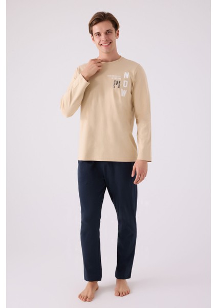 Erkek Uzun Kol Pijama Takım AR3144 Bej