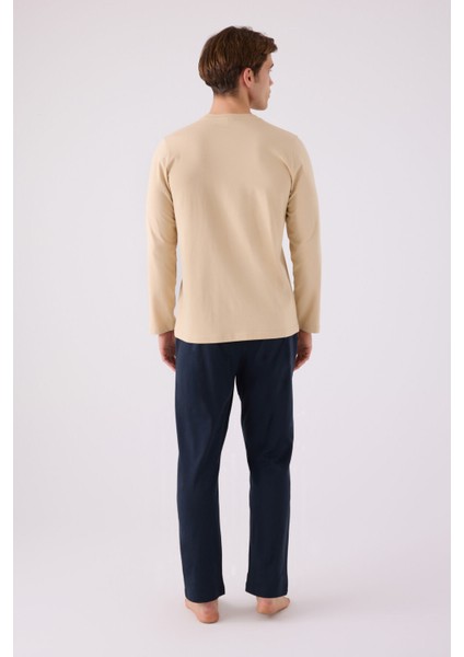Erkek Uzun Kol Pijama Takım AR3144 Bej