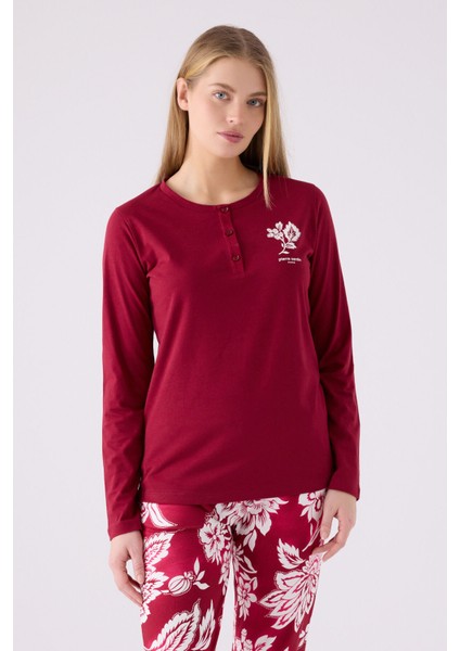 Pıerre Cardın Kadın Uzun Kol Pijama Takım PC8866 Vişne