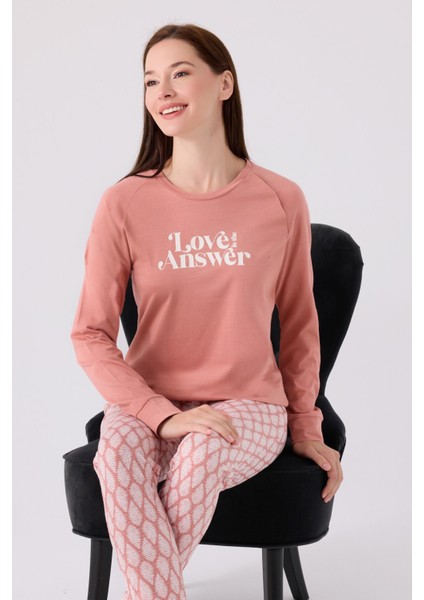 Kadın Uzun Kol Pijama Takım AR3072 Retro Pembe