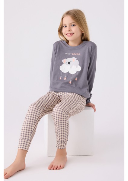 Kız Çocuk Uzun Kol Pijama Takım AR3093 Koyu Gri modelleri