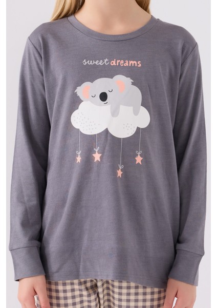 Kız Çocuk Uzun Kol Pijama Takım AR3093 Koyu Gri fırsatları