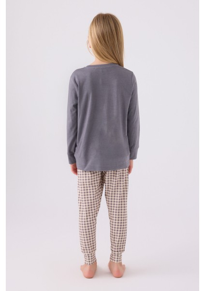 Kız Çocuk Uzun Kol Pijama Takım AR3093 Koyu Gri indirimleri