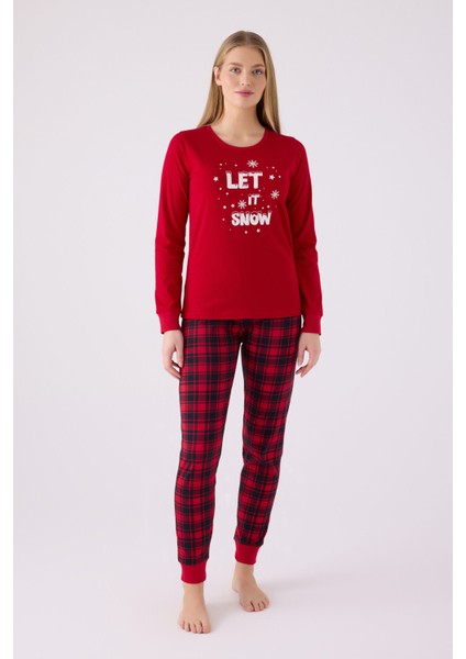 Kadın Uzun Kol Pijama Takım AR3105 Kırmızı