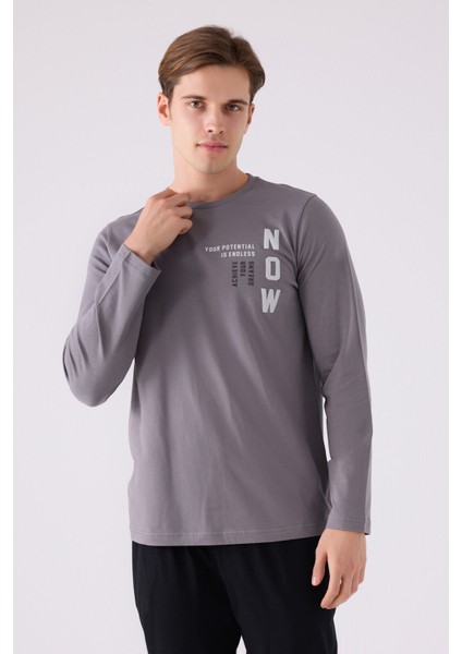 Erkek Uzun Kol Pijama Takım AR3144 Koyu Gri