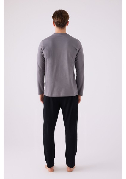 Erkek Uzun Kol Pijama Takım AR3144 Koyu Gri