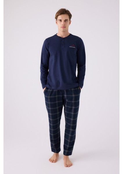Erkek Uzun Kol Pijama Takım AR3152 Lacivert