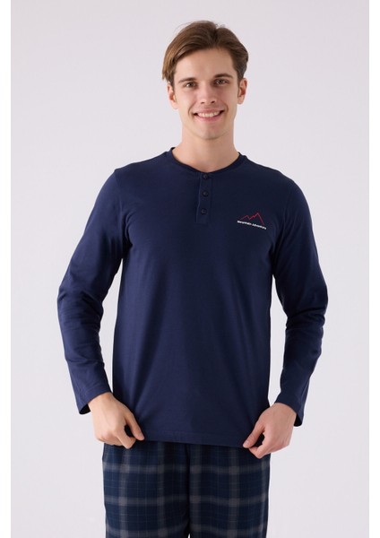 Erkek Uzun Kol Pijama Takım AR3152 Lacivert