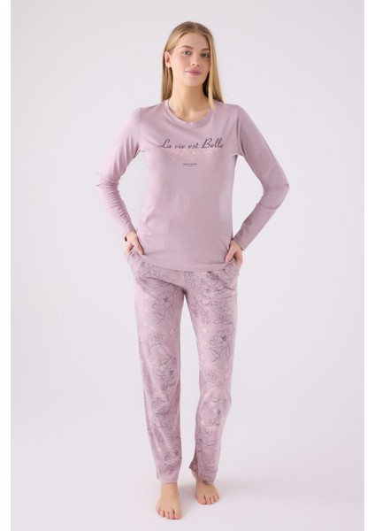 Pıerre Cardın Kadın Uzun Kol Pijama Takım PC8873 Açık Gül Kurusu