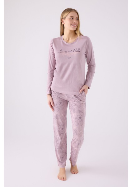 Pıerre Cardın Kadın Uzun Kol Pijama Takım PC8873 Açık Gül Kurusu