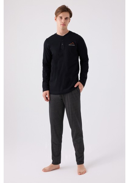 Erkek Uzun Kol Pijama Takım AR3172 Siyah