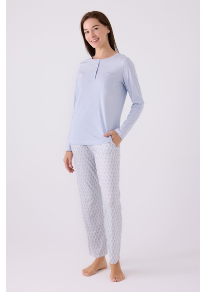 Pıerre Cardın Kadın Uzun Kol Pijama Takım PC8888 Mavi