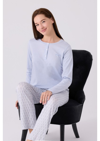 Pıerre Cardın Kadın Uzun Kol Pijama Takım PC8888 Mavi modelleri