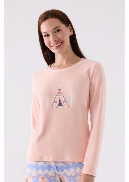 Kadın Uzun Kol Pijama Takım AR3097 Somon