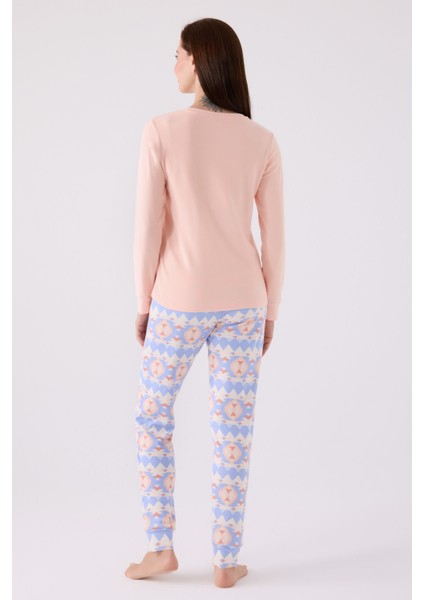 Kadın Uzun Kol Pijama Takım AR3097 Somon