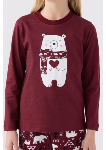 Kız Çocuk Uzun Kol Pijama Takım AR3107 Bordo