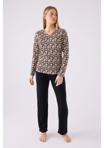 Kadın Krem Uzun Kol Pijama Takım modelleri