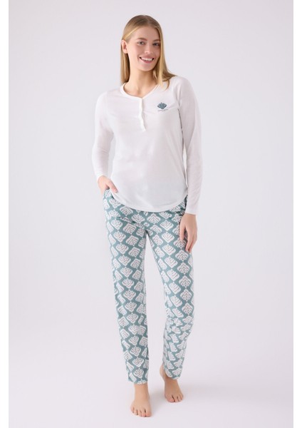Pıerre Cardın Kadın Uzun Kol Pijama Takım PC8907 Krem