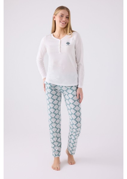 Pıerre Cardın Kadın Uzun Kol Pijama Takım PC8907 Krem