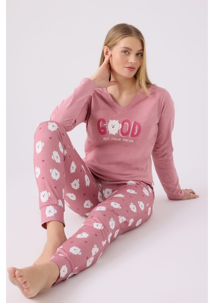 Kadın Uzun Kol Pijama Takım AR3088 Karanfil modelleri