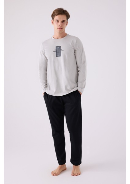 Erkek Uzun Kol Pijama Takım AR3136 Gri