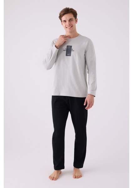 Erkek Uzun Kol Pijama Takım AR3136 Gri