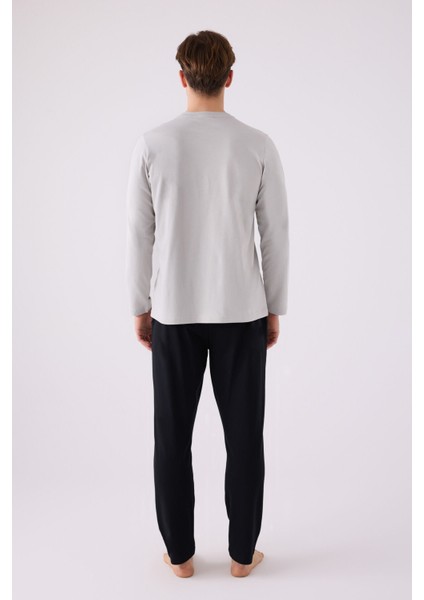 Erkek Uzun Kol Pijama Takım AR3136 Gri