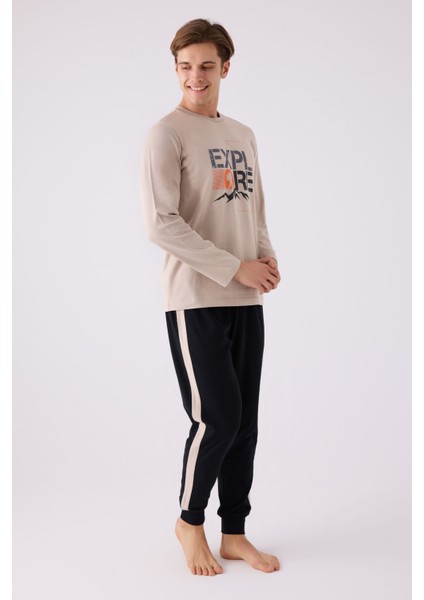 Erkek Uzun Kol Pijama Takım AR3138 Kum