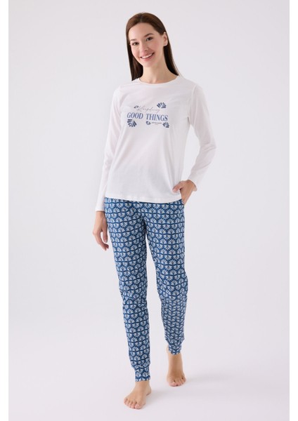 Pıerre Cardın Kadın Uzun Kol Pijama Takım PC8881 Krem
