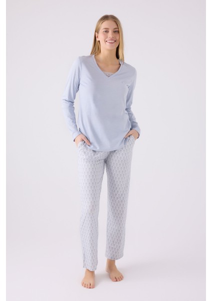 Pıerre Cardın Kadın Uzun Kol Pijama Takım PC8887 Mavi